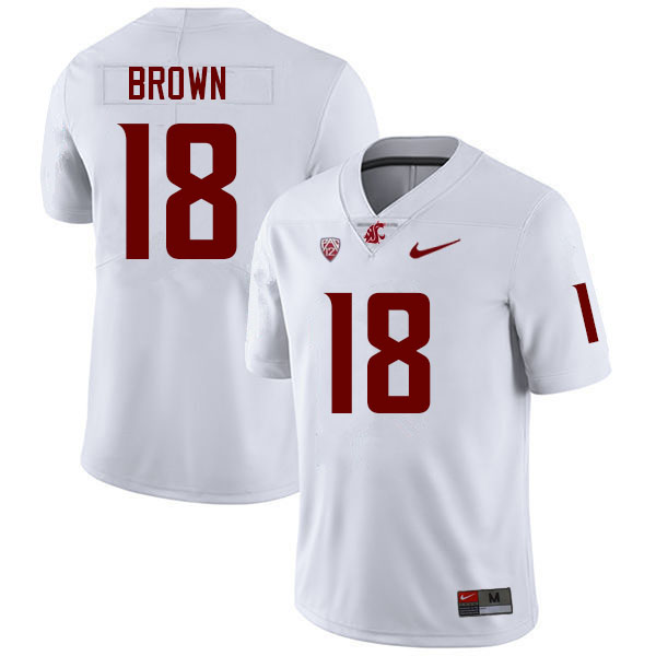 Men #18 Emmett Brown Washington State Cougars College Football Jerseys Sale-White - Click Image to Close